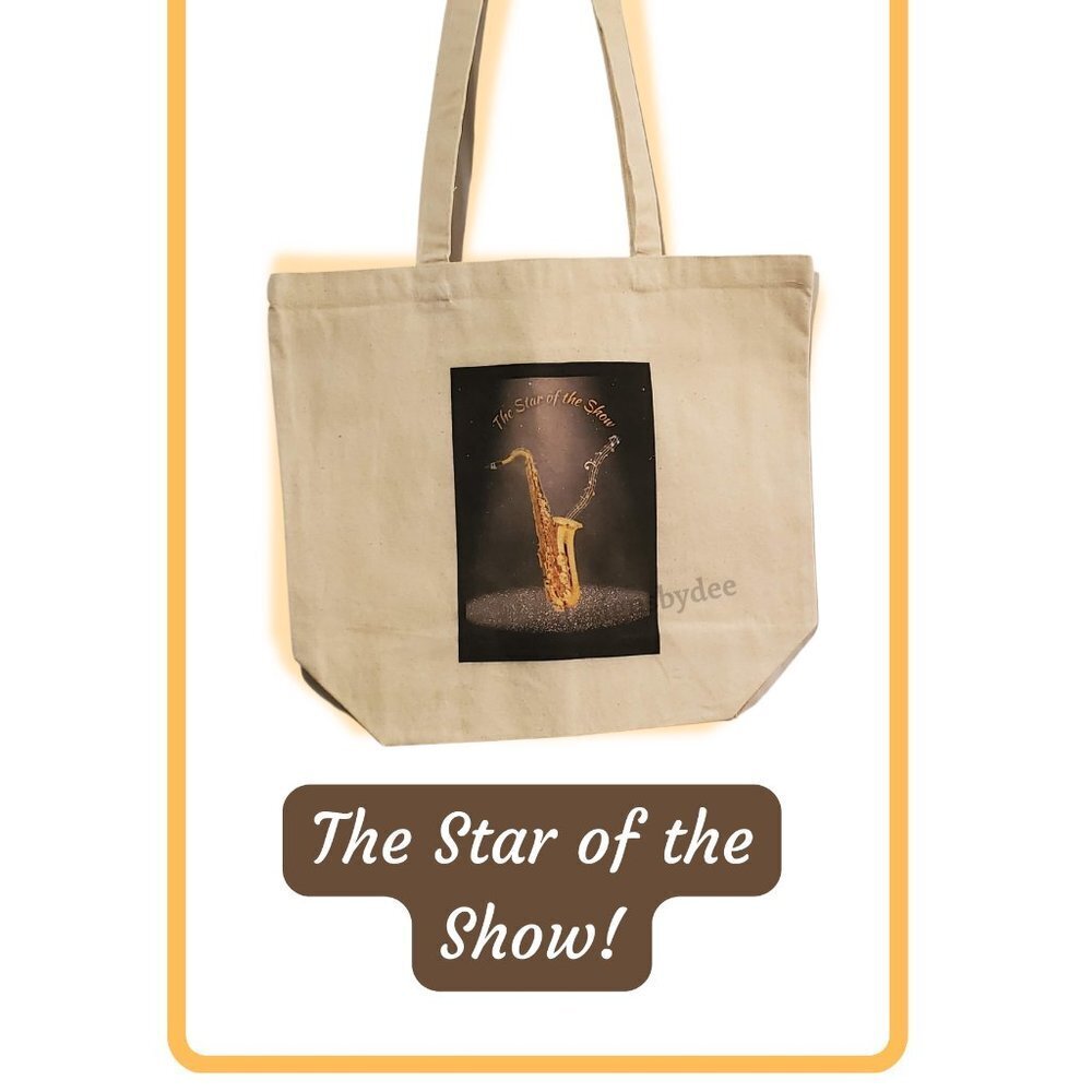 The Saxophone-Star of the Show-Gusseted Cotton Canvas Tote, Coffee Mug Combo - Picture 11 of 11